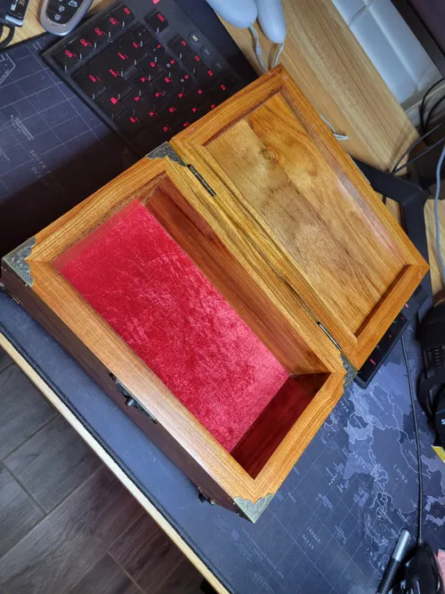 Inside of the finished box showing the velvet lining