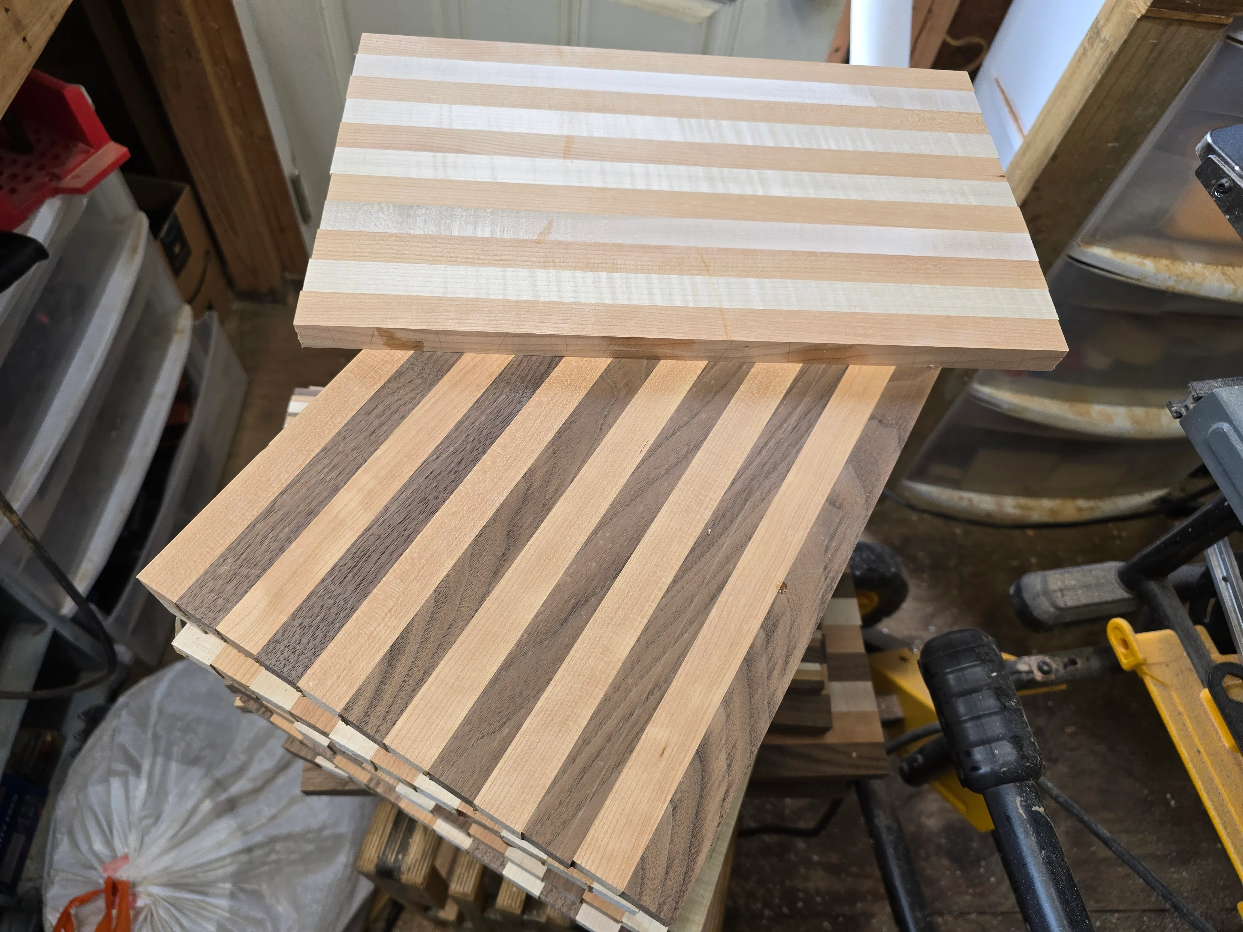 Two board blanks after an initial pass of sanding