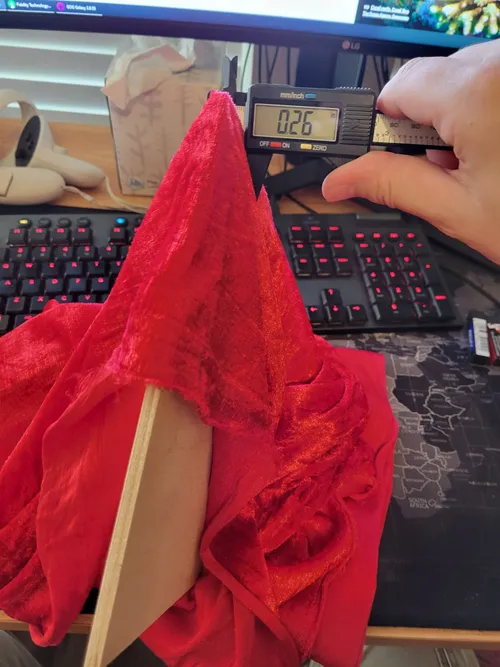 Setting up the red velvet cloth for the box bottom